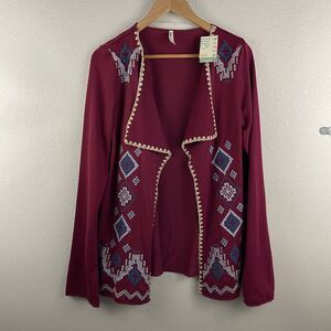 Roper Womens L Embroidered Knit Long Sleeve Lightweight Open Front Cardigan